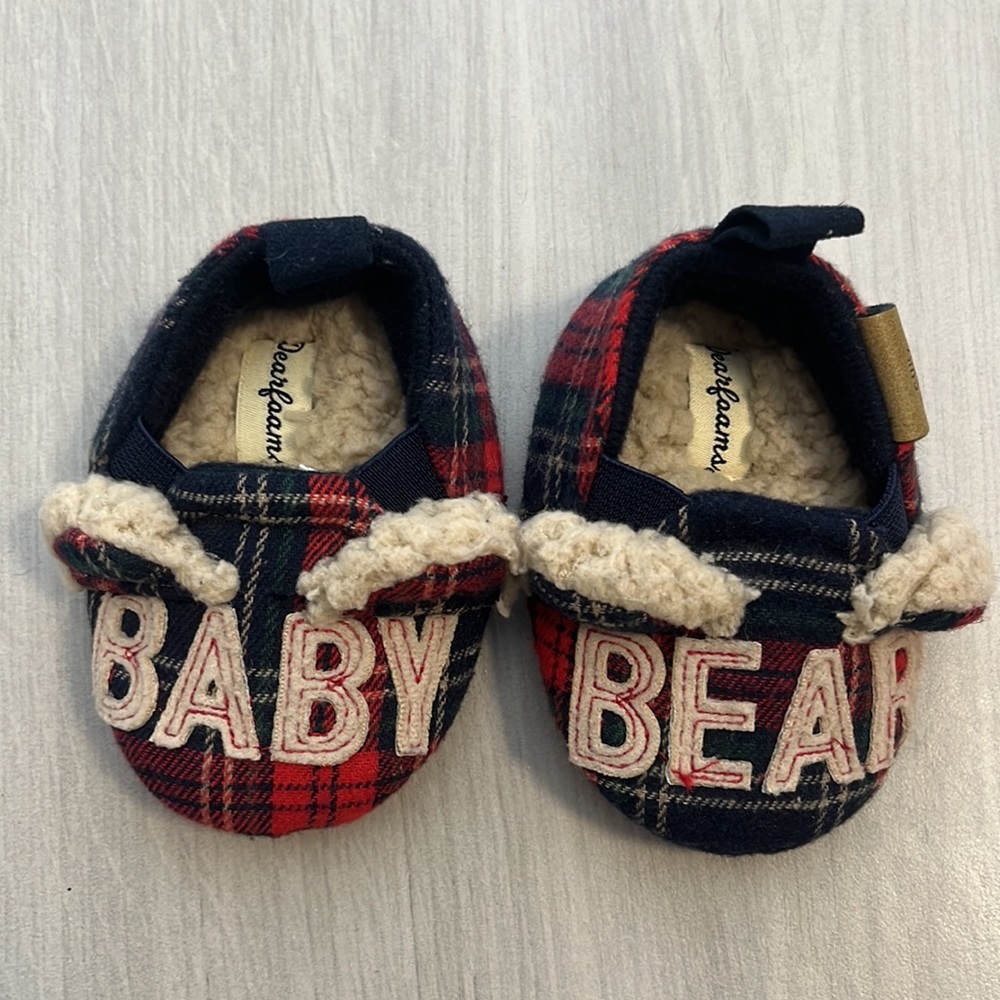 Dearfoam Baby Bear 0-3 Month Baby Shoes Plaid Slippers
